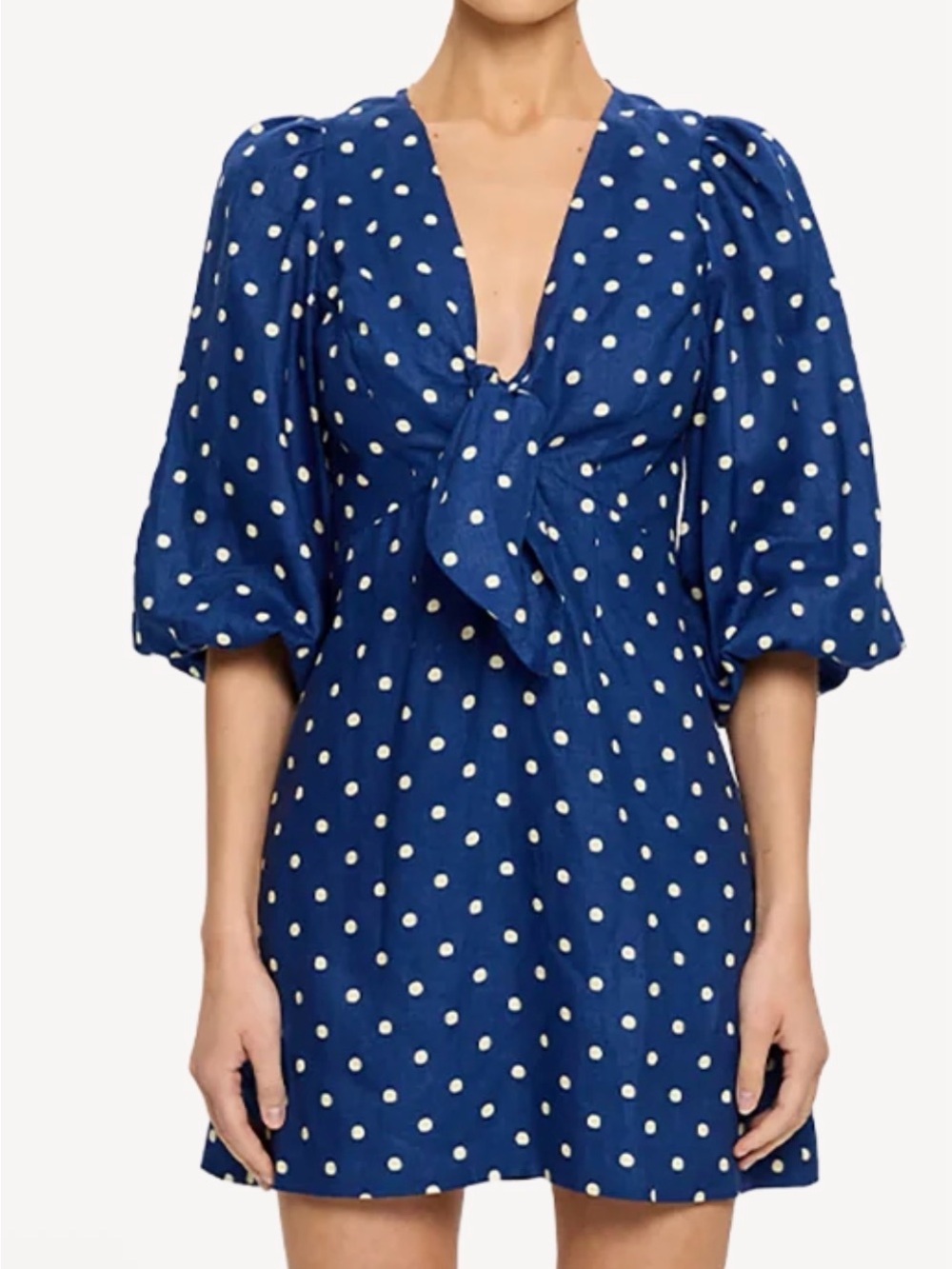 Kivari Navy Blue and White Polka Dot Mini Dress